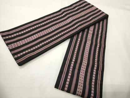 平和屋着物●本場筑前博多織　半幅帯　献上柄　黒地　証紙付き　正絹　逸品　CABF0391ak