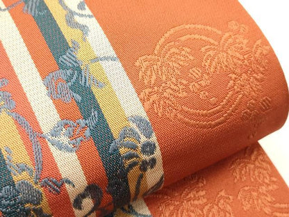平和屋着物●本場筑前博多織　両面　半幅帯　花唐草間道　正絹　逸品　未使用　CABF0394ak