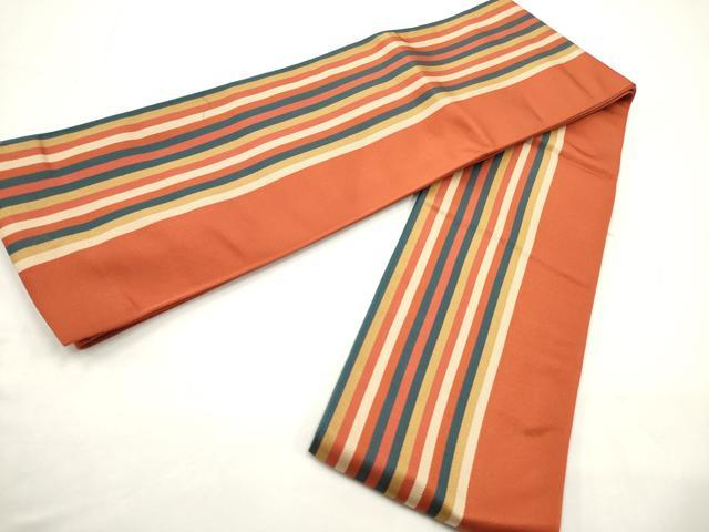 平和屋着物●本場筑前博多織　両面　半幅帯　花唐草間道　正絹　逸品　未使用　CABF0394ak
