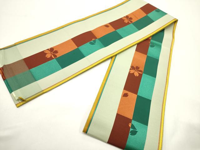 平和屋着物●本場筑前博多織　半幅帯　一重帯　舞桜間道　証紙付き　正絹　逸品　未使用　CABF0396ak