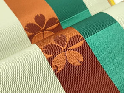 平和屋着物●本場筑前博多織　半幅帯　一重帯　舞桜間道　証紙付き　正絹　逸品　未使用　CABF0396ak