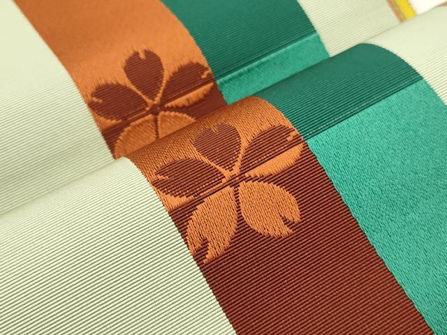 平和屋着物●本場筑前博多織　半幅帯　一重帯　舞桜間道　証紙付き　正絹　逸品　未使用　CABF0396ak