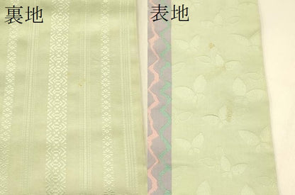 平和屋着物●本場筑前博多織　両面　半幅帯　舞蝶間道/献上柄　正絹　逸品　CABF0397ak