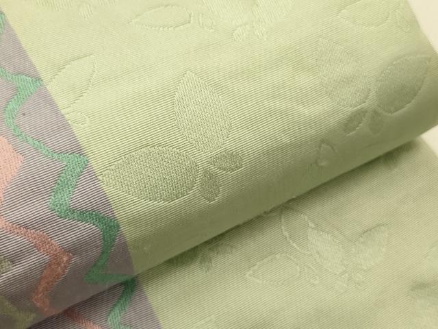 平和屋着物●本場筑前博多織　両面　半幅帯　舞蝶間道/献上柄　正絹　逸品　CABF0397ak