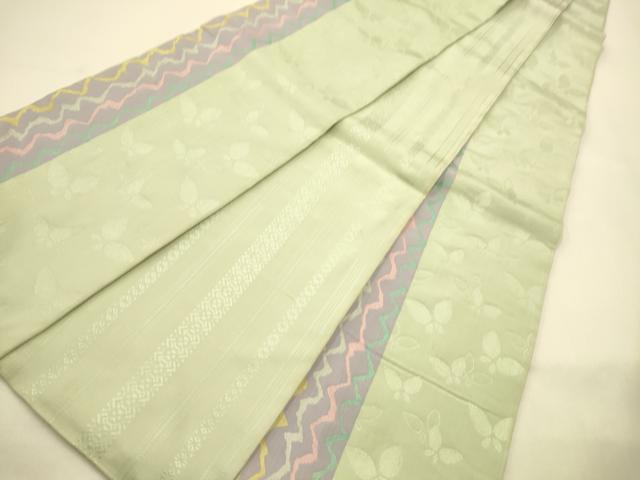 平和屋着物●本場筑前博多織　両面　半幅帯　舞蝶間道/献上柄　正絹　逸品　CABF0397ak