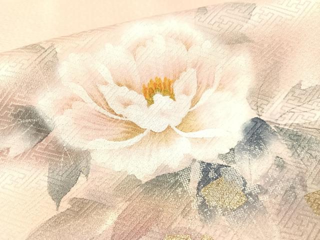 平和屋着物▽訪問着　単衣　牡丹文　手描き　正絹　逸品　DAAS0187az 平和屋着物▽訪問着 手描き 牡丹 暈し染め 金銀彩 正絹 逸品 CABF0416vp