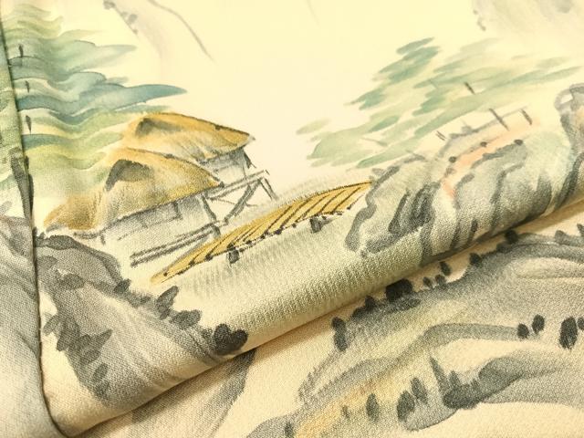 平和屋着物▽訪問着 手描き 風景文 正絹 逸品 CABF0439vp