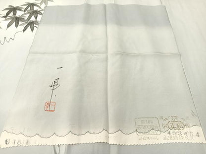 平和屋着物▼訪問着 一峯 手描き 蔦の葉文 暈し染め 反端付き 正絹 逸品 CABF0471vp