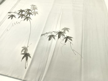 平和屋着物▼訪問着 一峯 手描き 蔦の葉文 暈し染め 反端付き 正絹 逸品 CABF0471vp