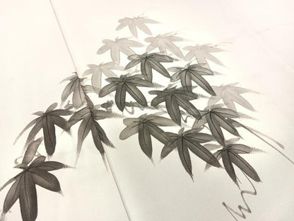 平和屋着物▼訪問着 一峯 手描き 蔦の葉文 暈し染め 反端付き 正絹 逸品 CABF0471vp