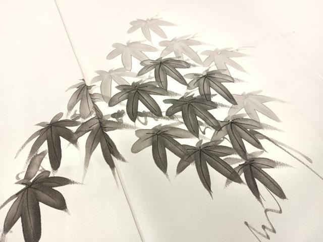 平和屋着物▼訪問着 一峯 手描き 蔦の葉文 暈し染め 反端付き 正絹 逸品 CABF0471vp