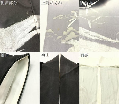 平和屋着物▼豪華黒留袖　総刺繍　双鳥花文　暈し染め　金糸　正絹　逸品　CABF0484vp