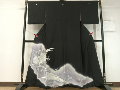 平和屋着物▼豪華黒留袖　総刺繍　双鳥花文　暈し染め　金糸　正絹　逸品　CABF0484vp