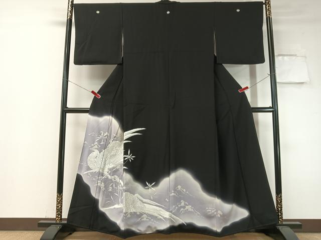 平和屋着物▼豪華黒留袖　総刺繍　双鳥花文　暈し染め　金糸　正絹　逸品　CABF0484vp