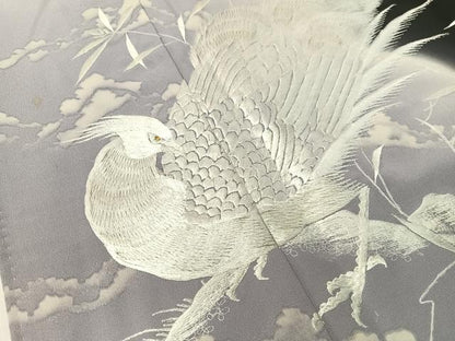 平和屋着物▼豪華黒留袖　総刺繍　双鳥花文　暈し染め　金糸　正絹　逸品　CABF0484vp