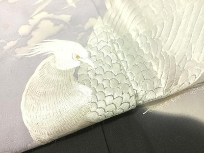平和屋着物▼豪華黒留袖　総刺繍　双鳥花文　暈し染め　金糸　正絹　逸品　CABF0484vp