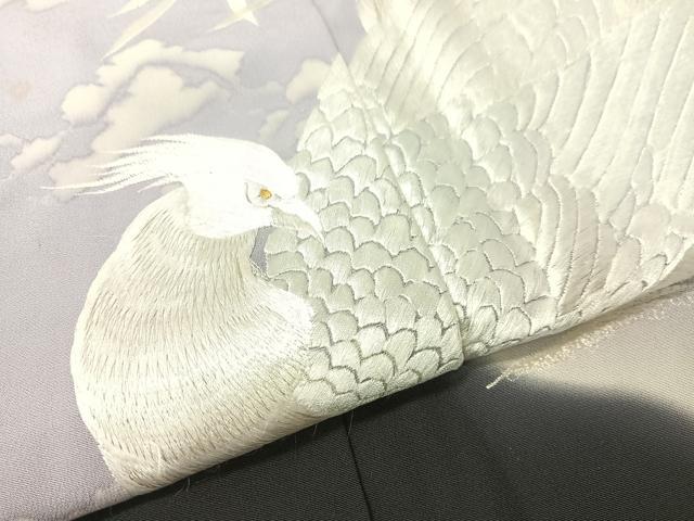 平和屋着物▼豪華黒留袖　総刺繍　双鳥花文　暈し染め　金糸　正絹　逸品　CABF0484vp
