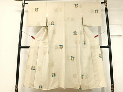 平和屋着物▼上質な小紋　単衣　地紋起こし　遠州椿　正絹　逸品　CABF0487vp