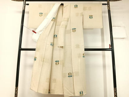 平和屋着物▼上質な小紋　単衣　地紋起こし　遠州椿　正絹　逸品　CABF0487vp