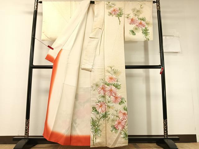 平和屋着物▼訪問着　手描き　菊花文　暈し染め　正絹　逸品　CABF0500vp