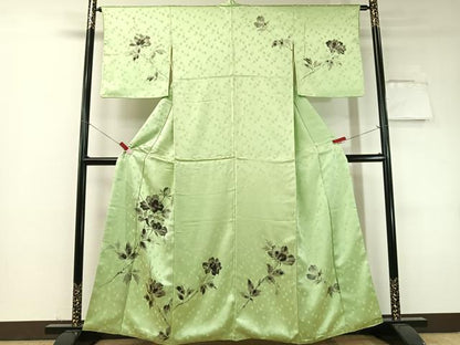 平和屋着物▼訪問着　手描き　草花文　正絹　逸品　CABF0504vp