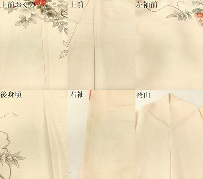 平和屋着物▼訪問着　手描き　草花文　銀彩　正絹　逸品　CABF0508vp