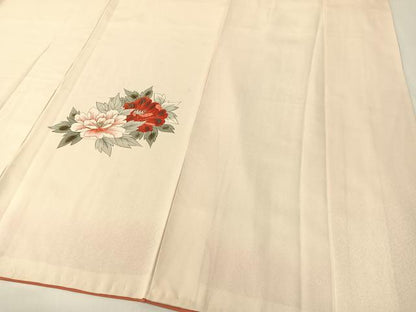 平和屋着物▼訪問着　手描き　草花文　銀彩　正絹　逸品　CABF0508vp