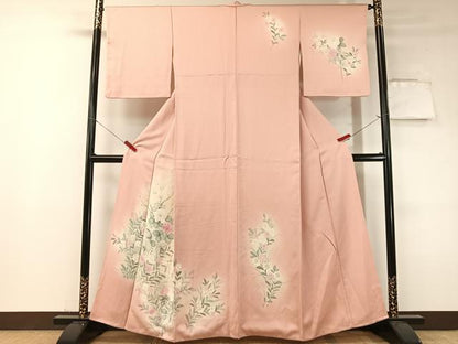 平和屋着物▼訪問着　手描き　草花文　暈し染め　正絹　逸品　CABF0510vp