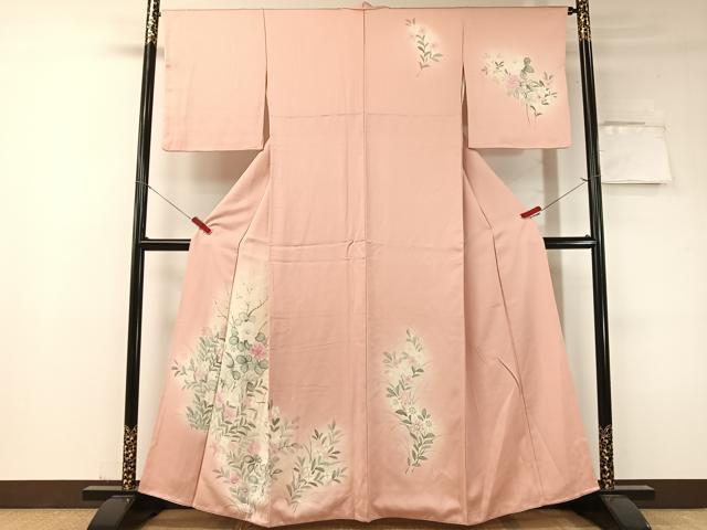 平和屋着物▼訪問着　手描き　草花文　暈し染め　正絹　逸品　CABF0510vp