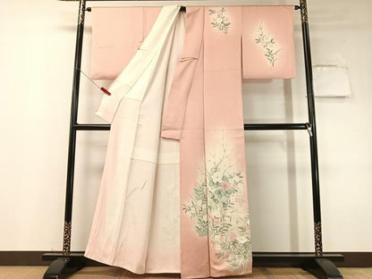 平和屋着物▼訪問着　手描き　草花文　暈し染め　正絹　逸品　CABF0510vp