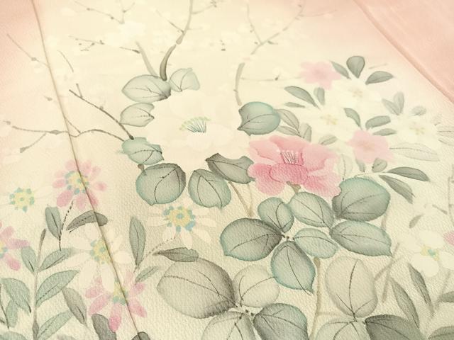 平和屋着物▼訪問着　手描き　草花文　暈し染め　正絹　逸品　CABF0510vp