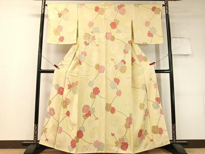 平和屋着物▼上質な小紋　地紋起こし　枝花文　暈し染め　正絹　逸品　CABF0511vp
