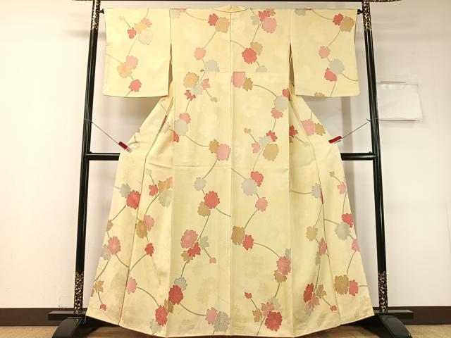 平和屋着物▼上質な小紋　地紋起こし　枝花文　暈し染め　正絹　逸品　CABF0511vp