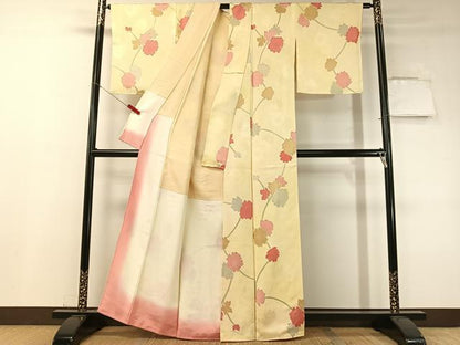 平和屋着物▼上質な小紋　地紋起こし　枝花文　暈し染め　正絹　逸品　CABF0511vp