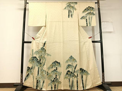平和屋着物▼訪問着　手描き　笹竹文　金彩　正絹　逸品　CABF0512vp