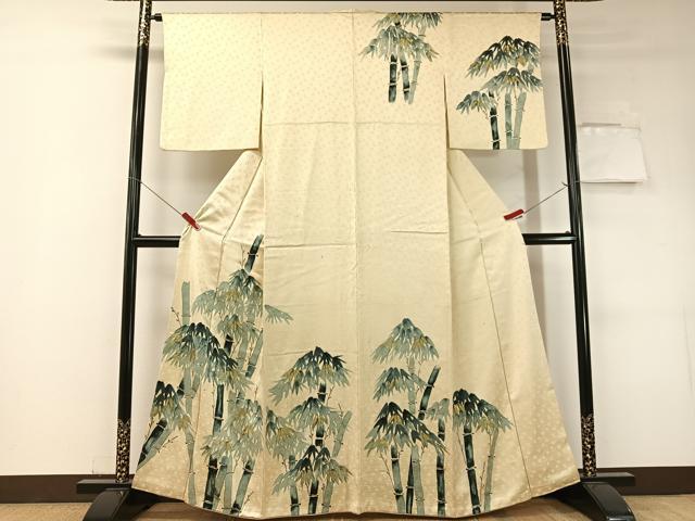 平和屋着物▼訪問着　手描き　笹竹文　金彩　正絹　逸品　CABF0512vp