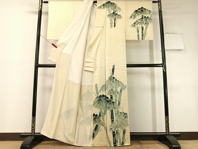 平和屋着物▼訪問着　手描き　笹竹文　金彩　正絹　逸品　CABF0512vp