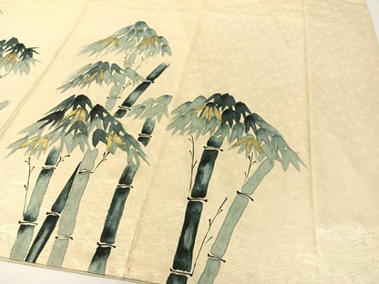 平和屋着物▼訪問着　手描き　笹竹文　金彩　正絹　逸品　CABF0512vp