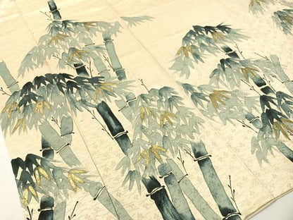 平和屋着物▼訪問着　手描き　笹竹文　金彩　正絹　逸品　CABF0512vp