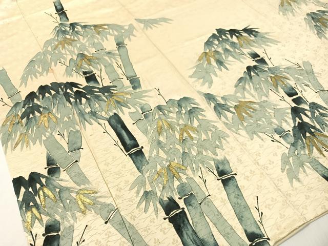 平和屋着物▼訪問着　手描き　笹竹文　金彩　正絹　逸品　CABF0512vp