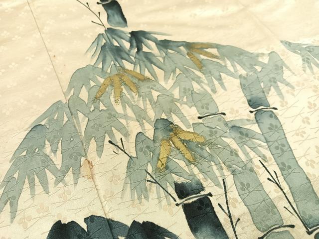 平和屋着物▼訪問着　手描き　笹竹文　金彩　正絹　逸品　CABF0512vp