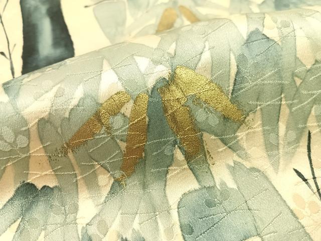 平和屋着物▼訪問着　手描き　笹竹文　金彩　正絹　逸品　CABF0512vp