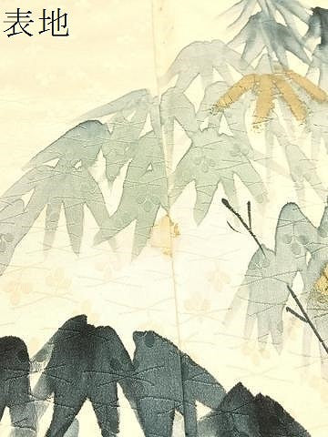 平和屋着物▼訪問着　手描き　笹竹文　金彩　正絹　逸品　CABF0512vp