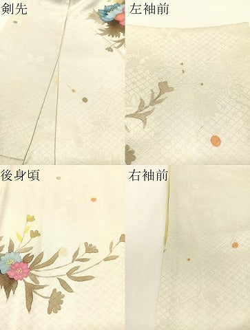 平和屋着物▼訪問着　手描き　草花文　三越扱い　正絹　逸品　CABF0513vp