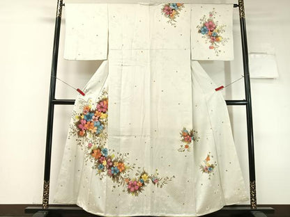 平和屋着物▼訪問着　手描き　草花文　三越扱い　正絹　逸品　CABF0513vp