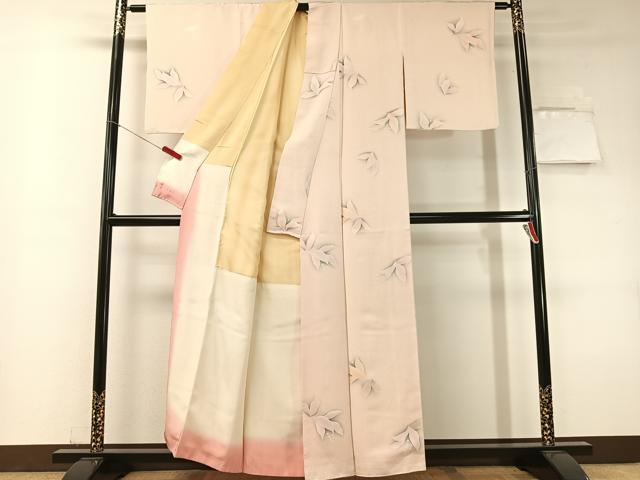 平和屋着物▼上質な小紋　地紋起こし　枝花文　暈し染め　正絹　逸品　CABF0514vp