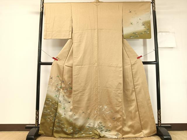 平和屋着物▼訪問着　螺鈿　飛鶴松文　暈し染め　金銀彩　正絹　逸品　CABF0515vp