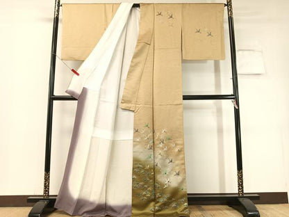平和屋着物▼訪問着　螺鈿　飛鶴松文　暈し染め　金銀彩　正絹　逸品　CABF0515vp