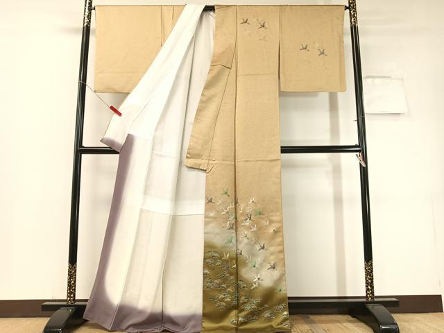 平和屋着物▼訪問着　螺鈿　飛鶴松文　暈し染め　金銀彩　正絹　逸品　CABF0515vp
