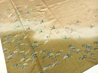 平和屋着物▼訪問着　螺鈿　飛鶴松文　暈し染め　金銀彩　正絹　逸品　CABF0515vp